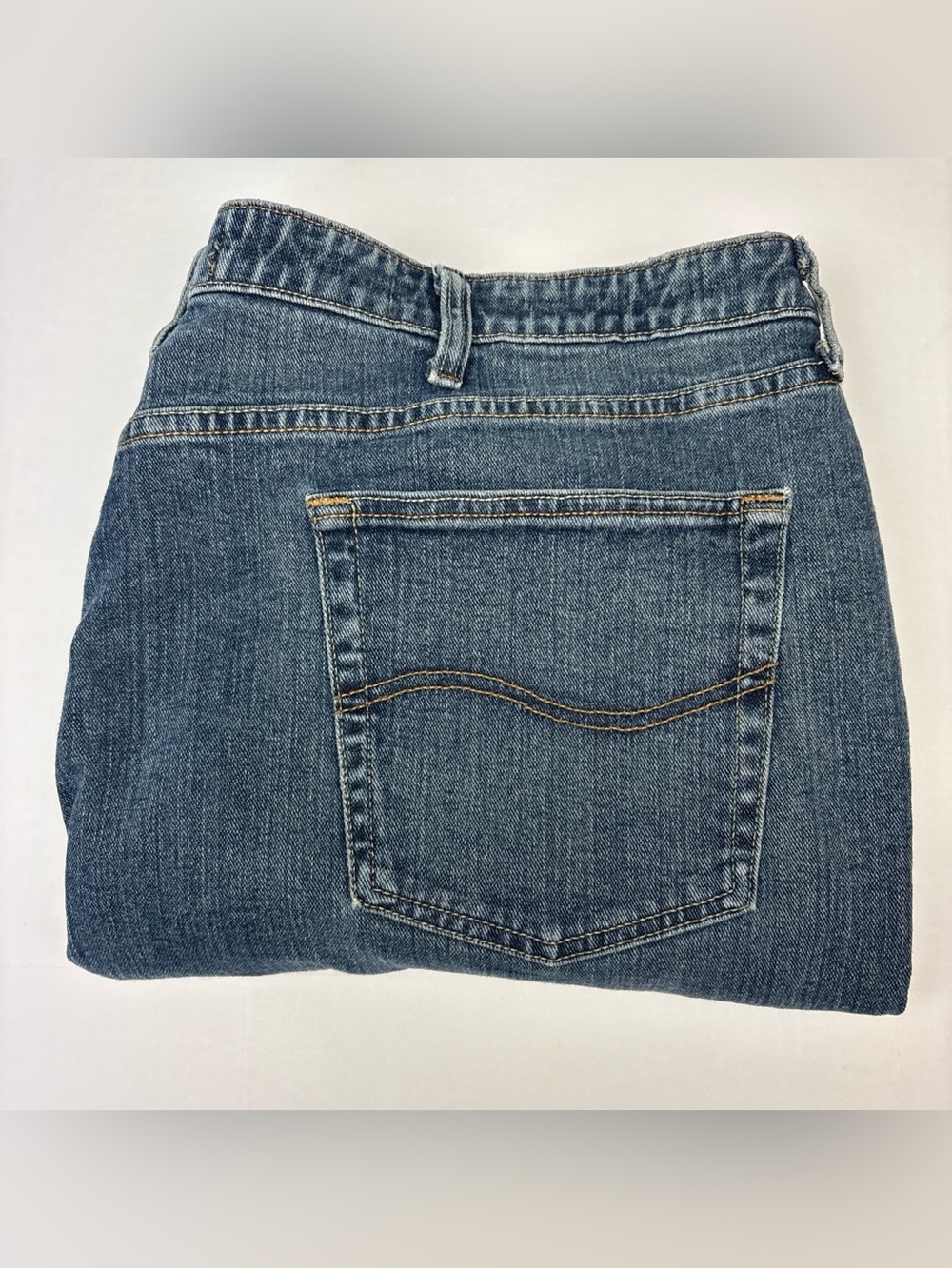 Lee Premium Men 48x30 Jeans Straight Leg Relaxed Fit Blue Denim Cotton Blend